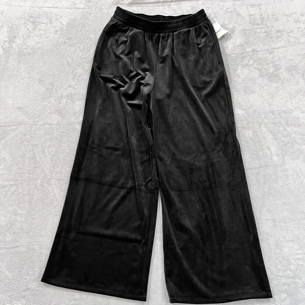 Forever 21 Wide Leg Velvet Pants 0X Plus High Rise Baggy NWT Black WOmens